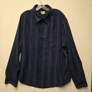Haggar Shirt Mens 2XLT Long Sleeve Button Up Navy Blue Soft Feel Polyester Work